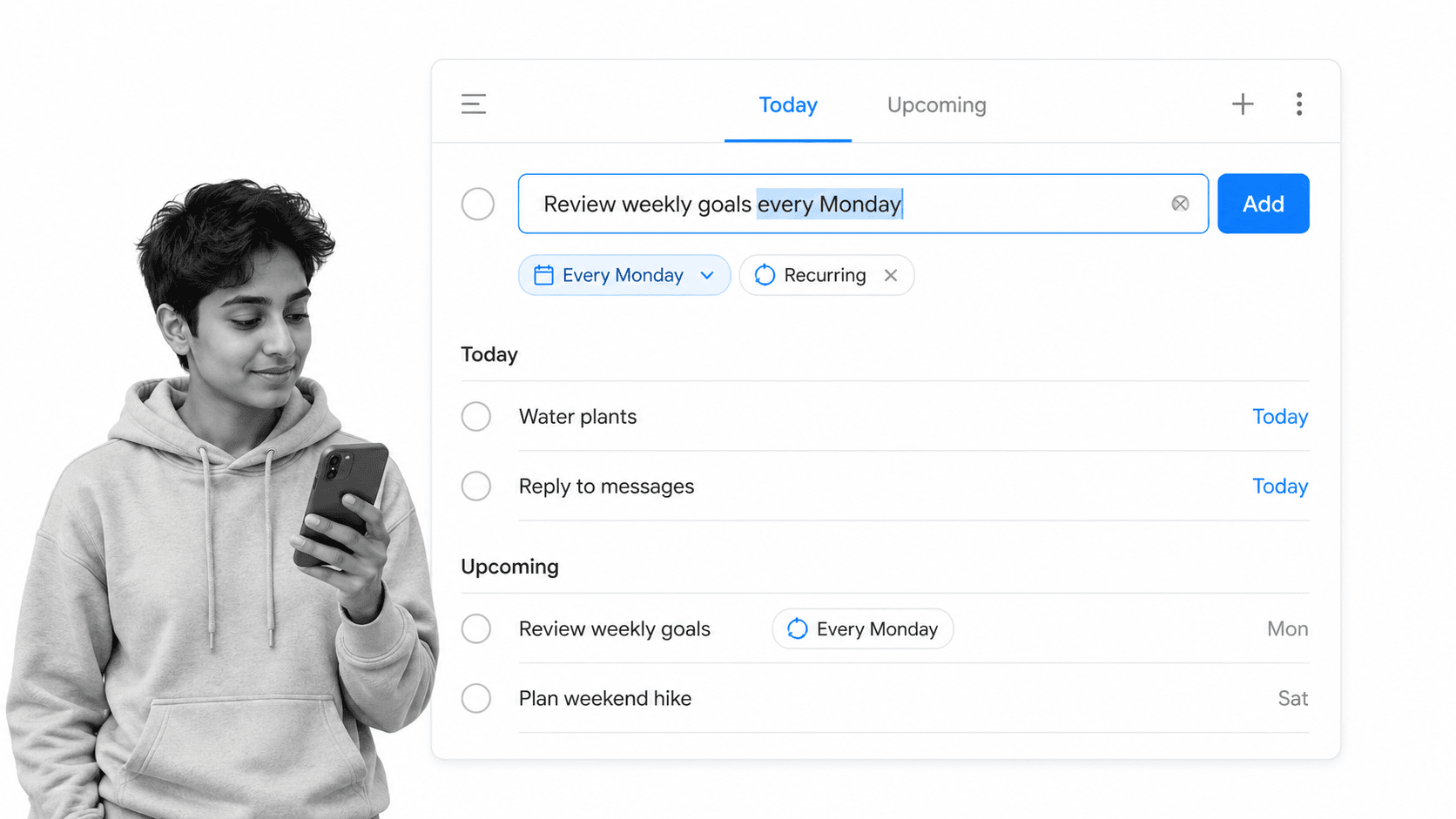Todoist recurring due date task list screen