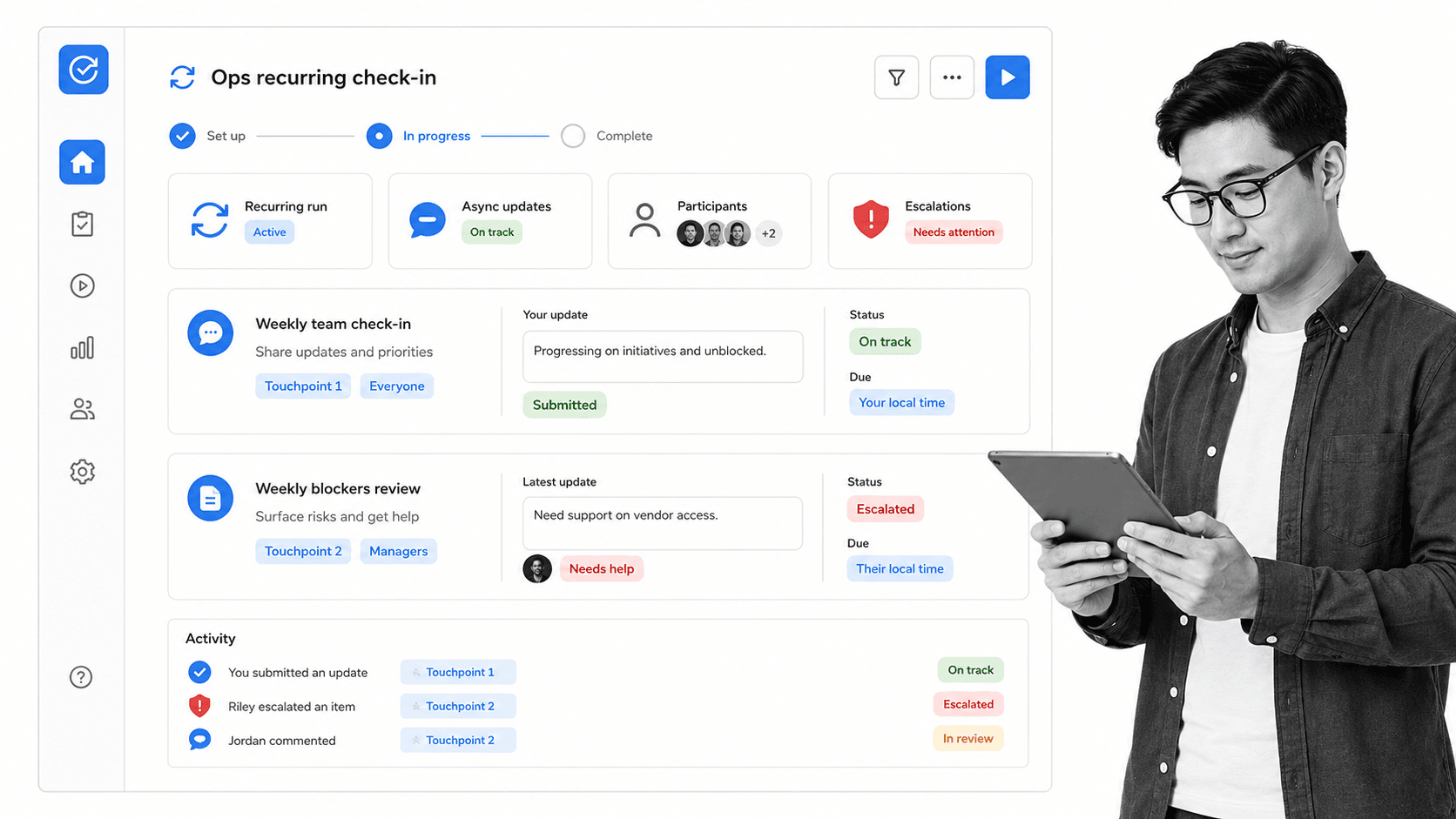 Process Street recurring check-in workflow for remote team communication