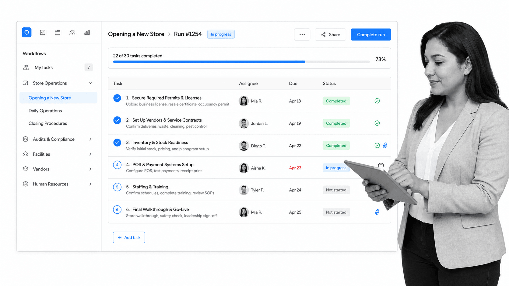 Retail store opening checklist workflow surface