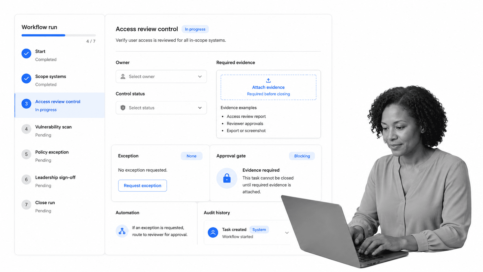 Process Street security compliance workflow with selected access review task