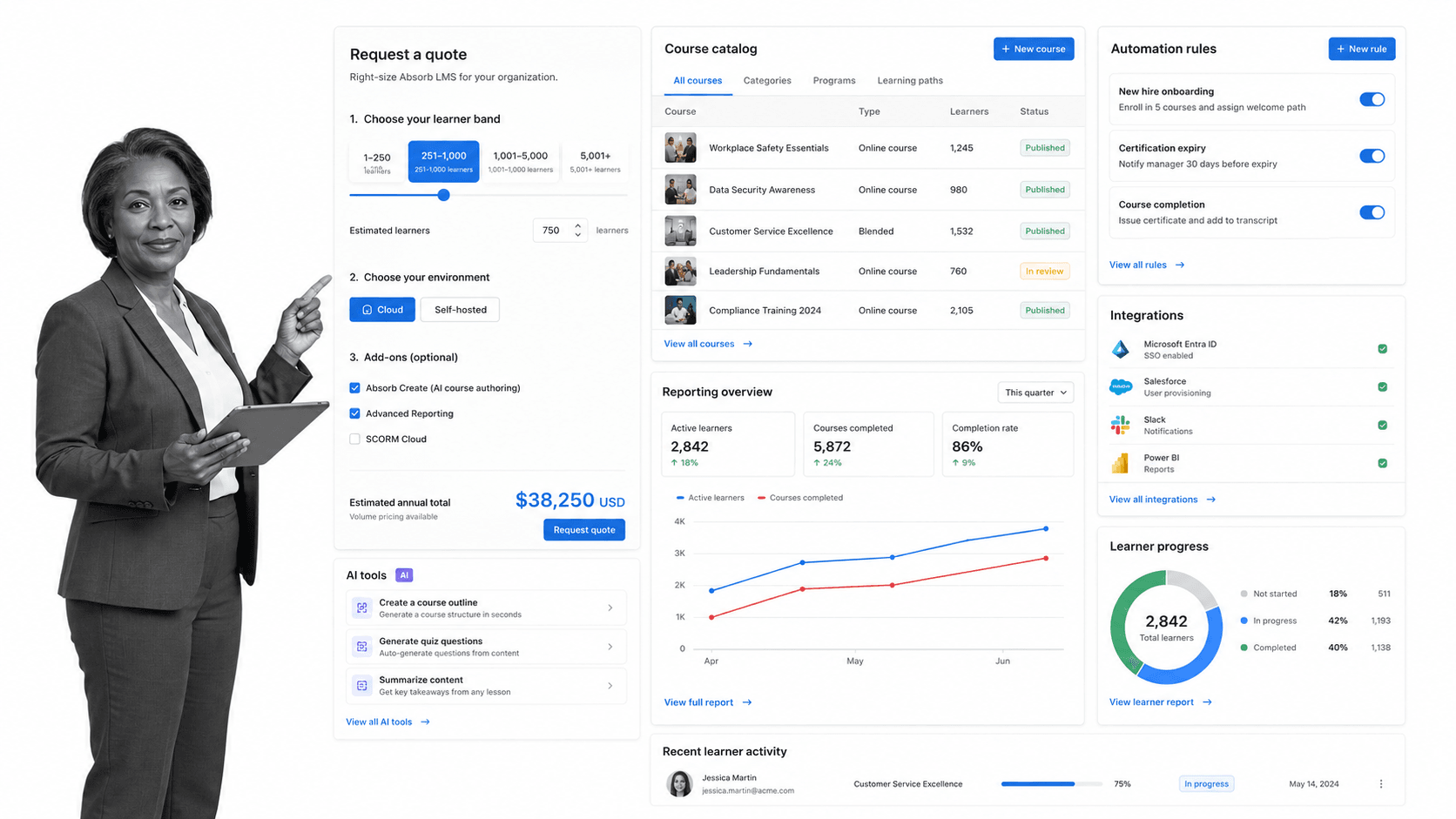 Absorb LMS product UI surface for Trainual alternatives comparison