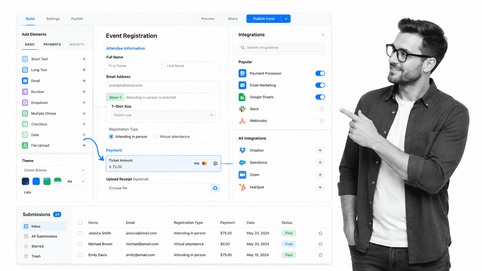 Jotform Typeform alternative product UI for template-rich forms, payments, registrations, and broad form collection