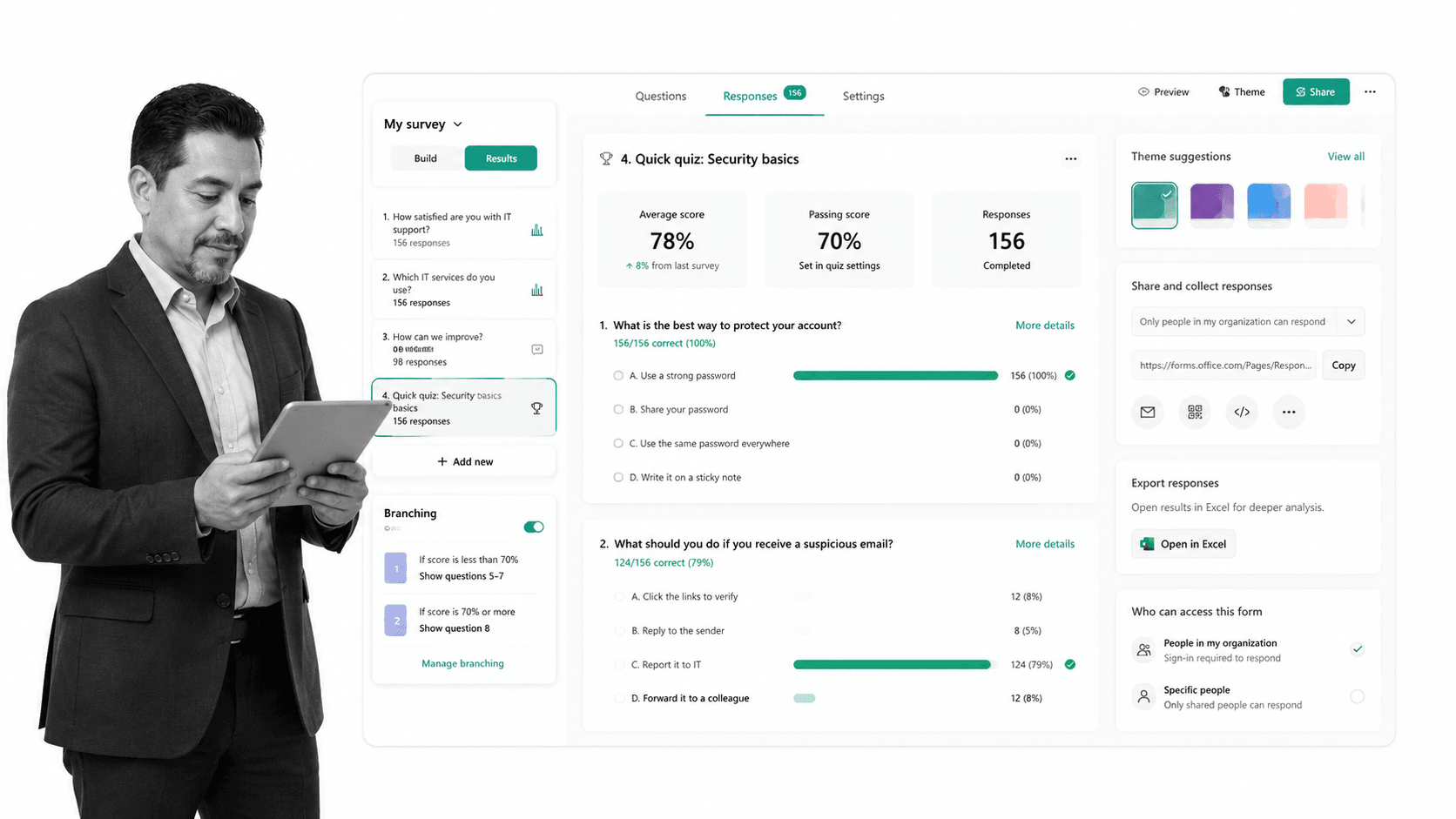 Microsoft Forms Typeform alternative product UI for Microsoft 365 surveys, polls, quizzes, and internal forms