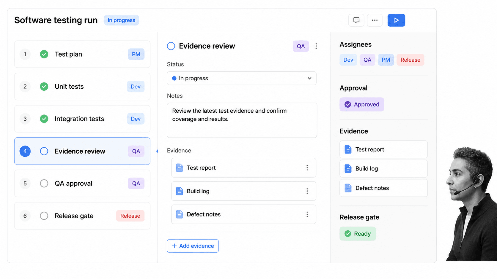 Process Street software testing workflow run with approvals and evidence