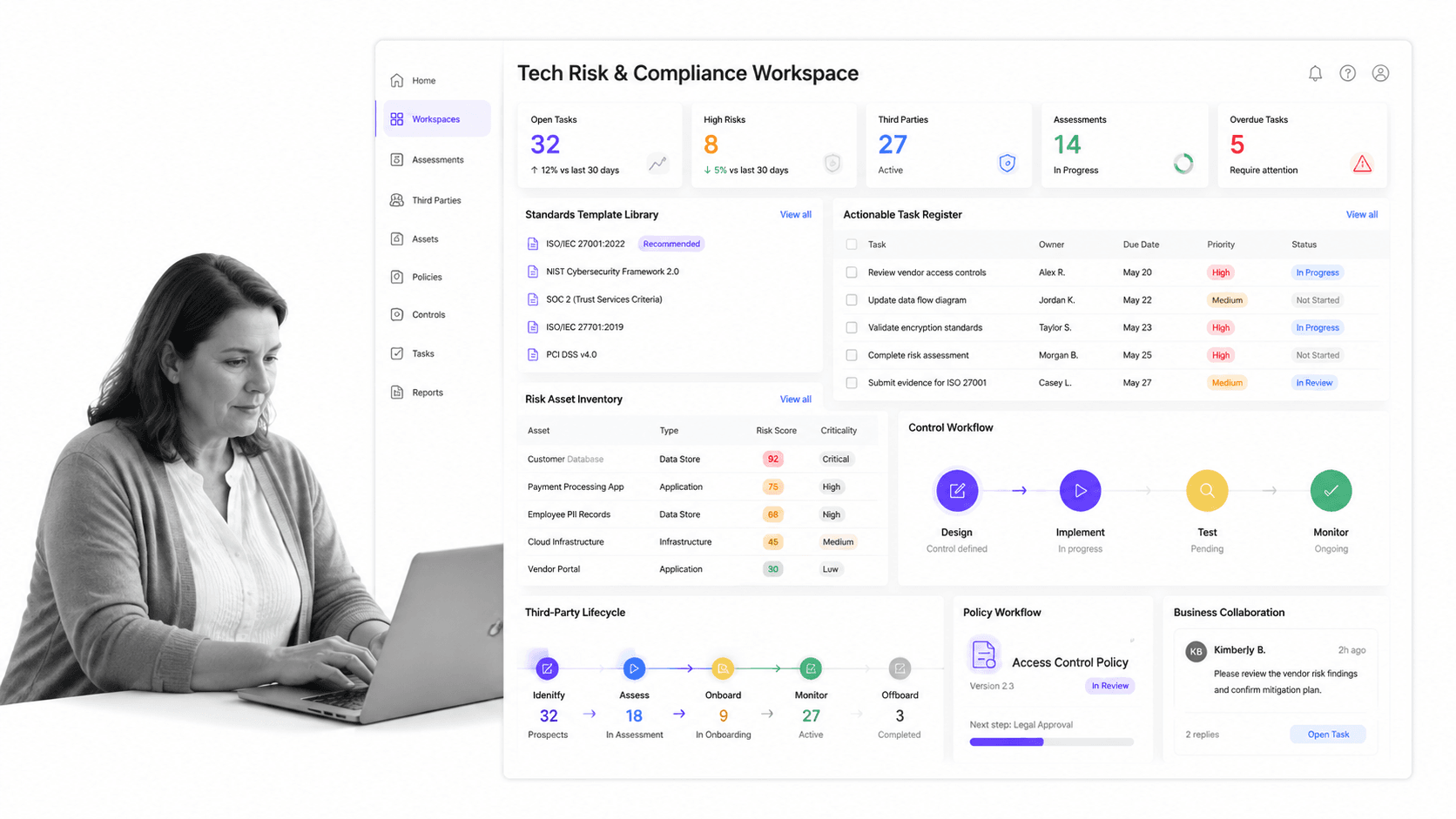 OneTrust Vanta alternative product UI for enterprise privacy, tech risk, third-party risk, and GRC programs