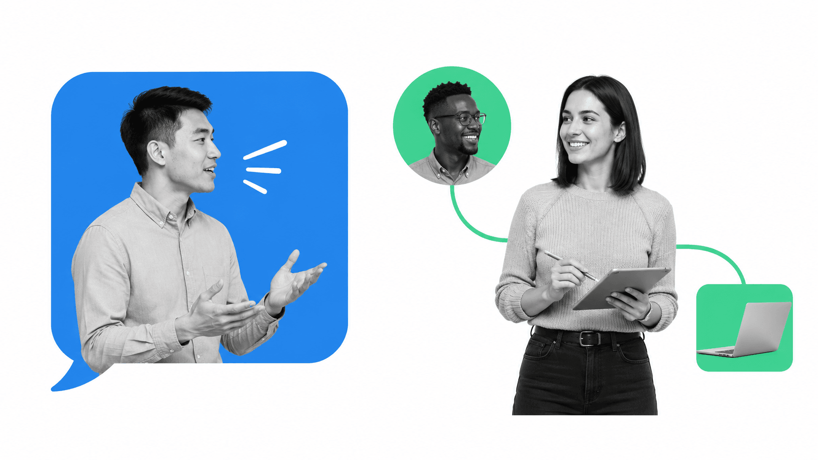 A chatbot sealed in a chat window versus an AI coworker connected to a teammate and a tool
