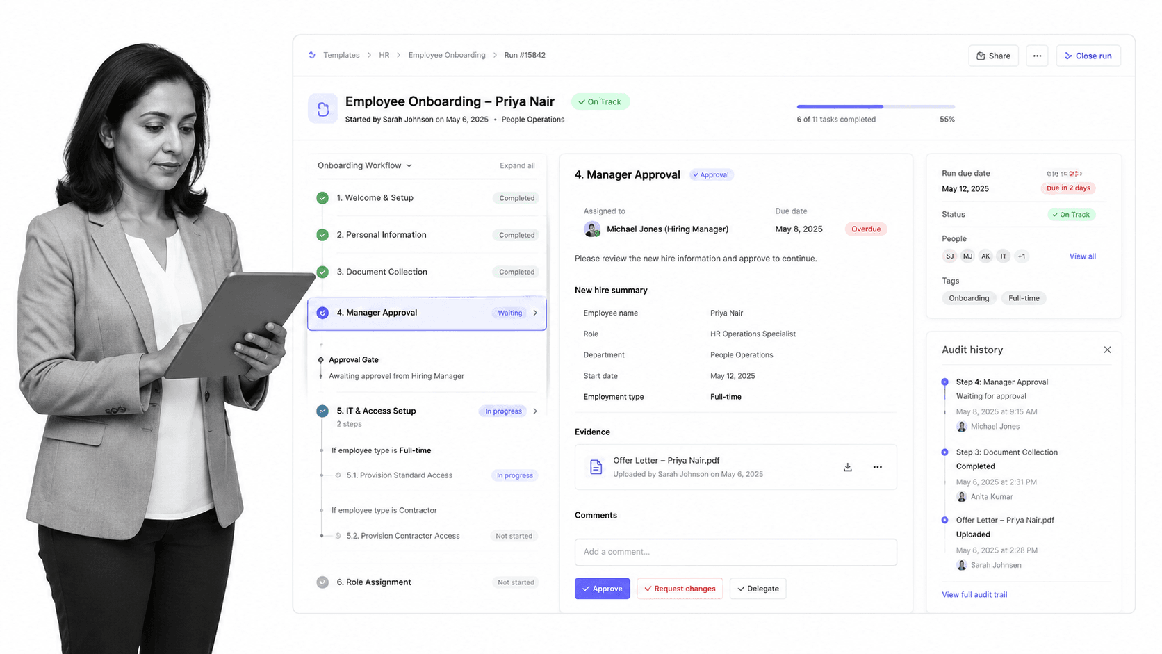 Process Street Workday alternative product UI for enforceable, trackable, recurring HR and operations workflows around Workday