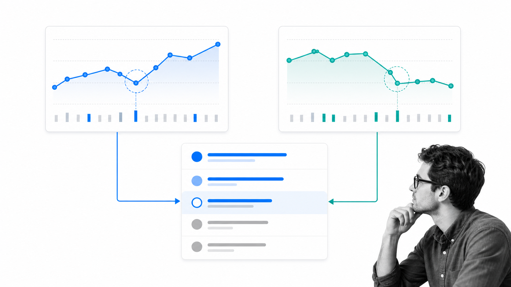 Rank tracking comparison with two trend paths and an SEO operator