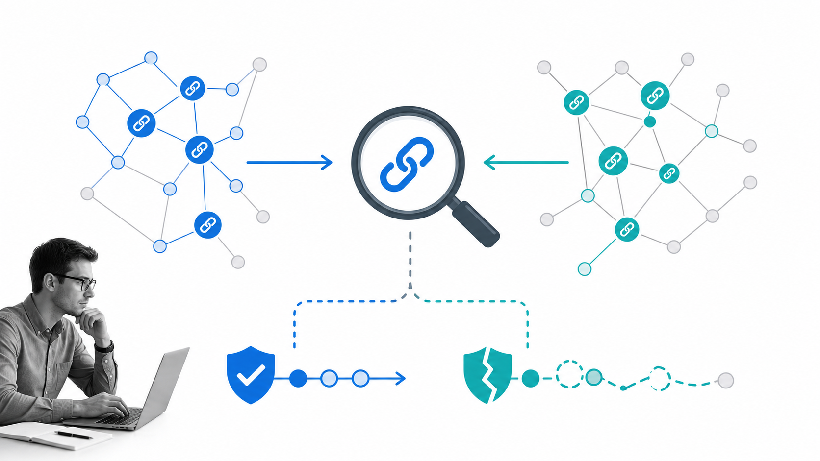 Backlink quality investigation across two cool-tone link networks