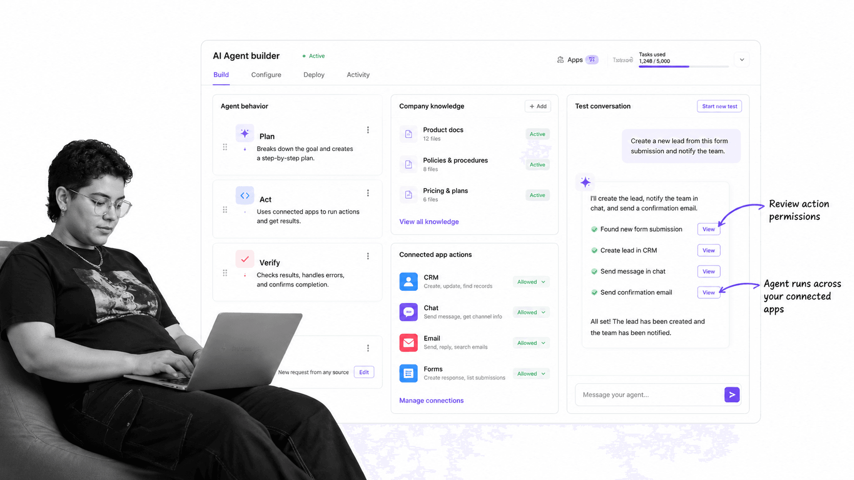 Zapier Agents AI employee product UI for Automation builders who want AI employees connected to a large app-action network