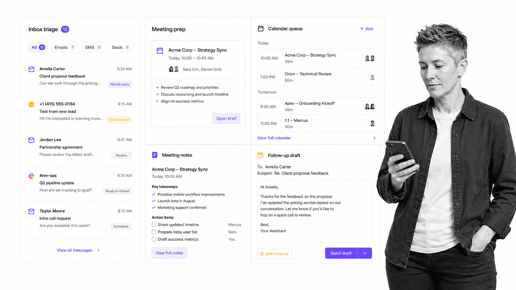 Lindy Anthropic AI employee alternative product UI for Personal and team delegation across inboxes, meetings, calendars, and messages
