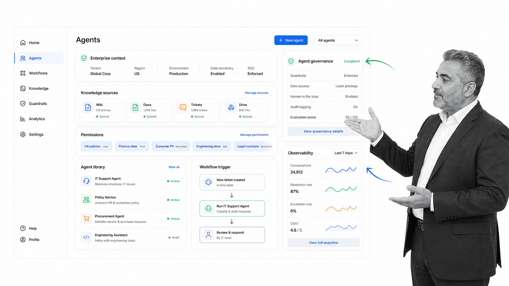 Glean Agents Anthropic AI employee alternative product UI for Enterprises that need AI agents grounded in company knowledge and permissions