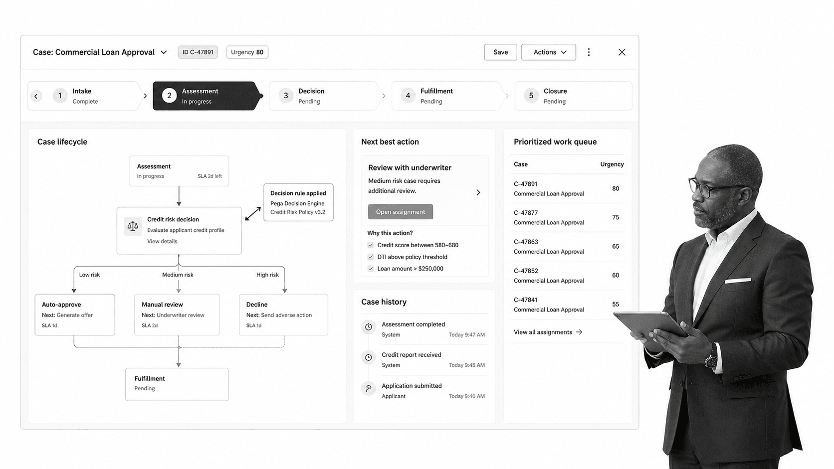 Pega product interface as a Appian alternative for complex enterprise case work and decision-driven processes