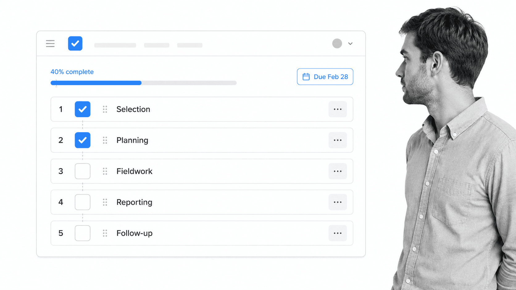 Process Street audit workflow run with an ordered task checklist and a progress bar.