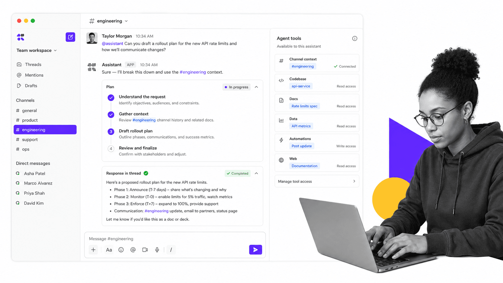 Anthropic Claude AI ops tool product UI for Teams that want Claude reasoning in Slack and Claude workspaces