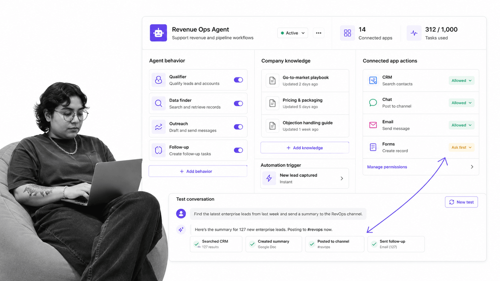 Zapier Agents AI ops tool product UI for Automation builders who want AI ops tools connected to a large app-action network