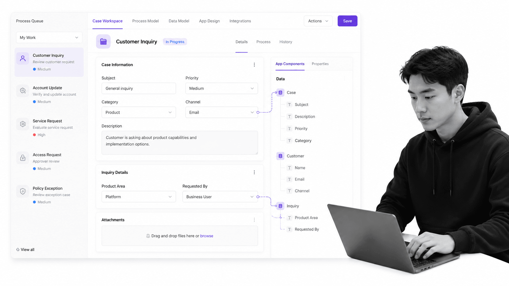 Appian product interface as a Bizagi alternative for enterprise low-code applications, process automation, and case work