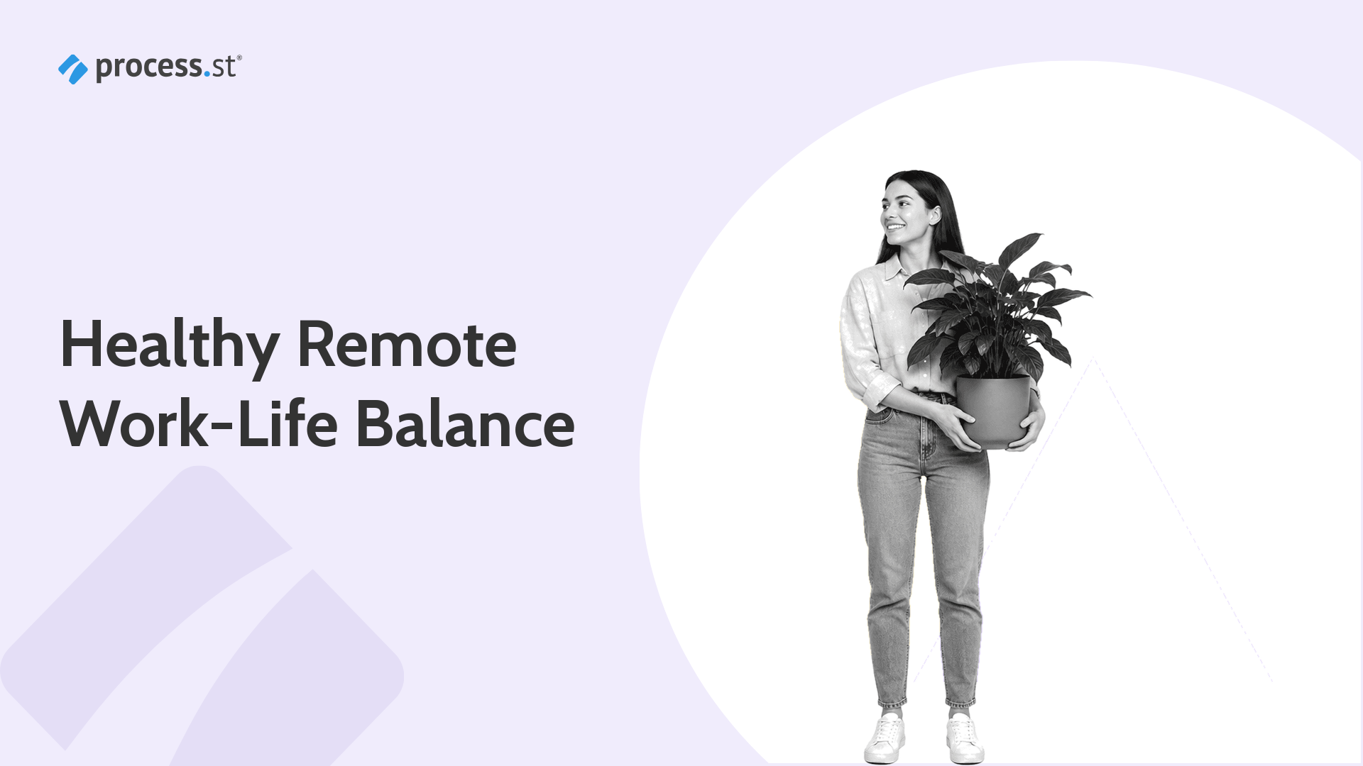 Remote professional carrying a leafy potted plant while stepping away from work to protect personal time