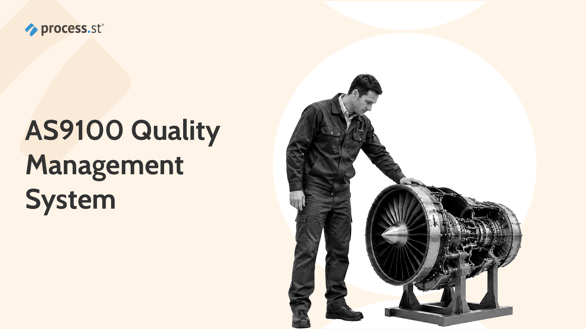 Aerospace quality engineer inspecting a cutaway turbofan engine