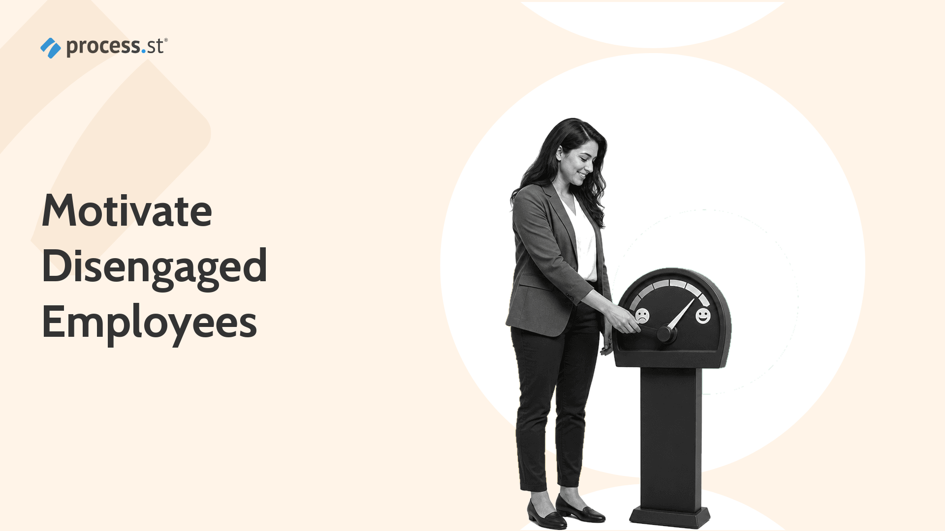 A people operations leader adjusts a physical morale gauge for motivating disengaged employees.