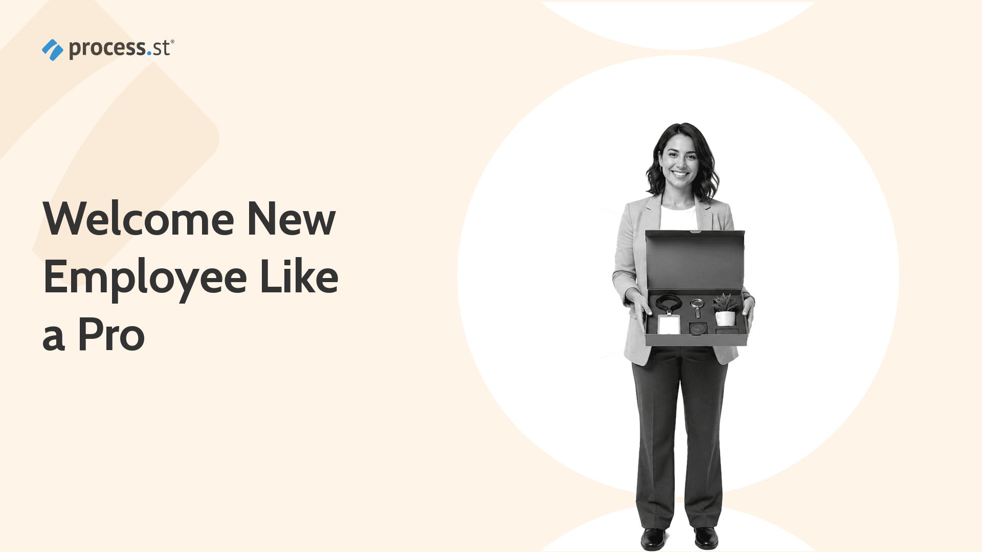 HR manager presenting a new hire welcome kit for employee onboarding