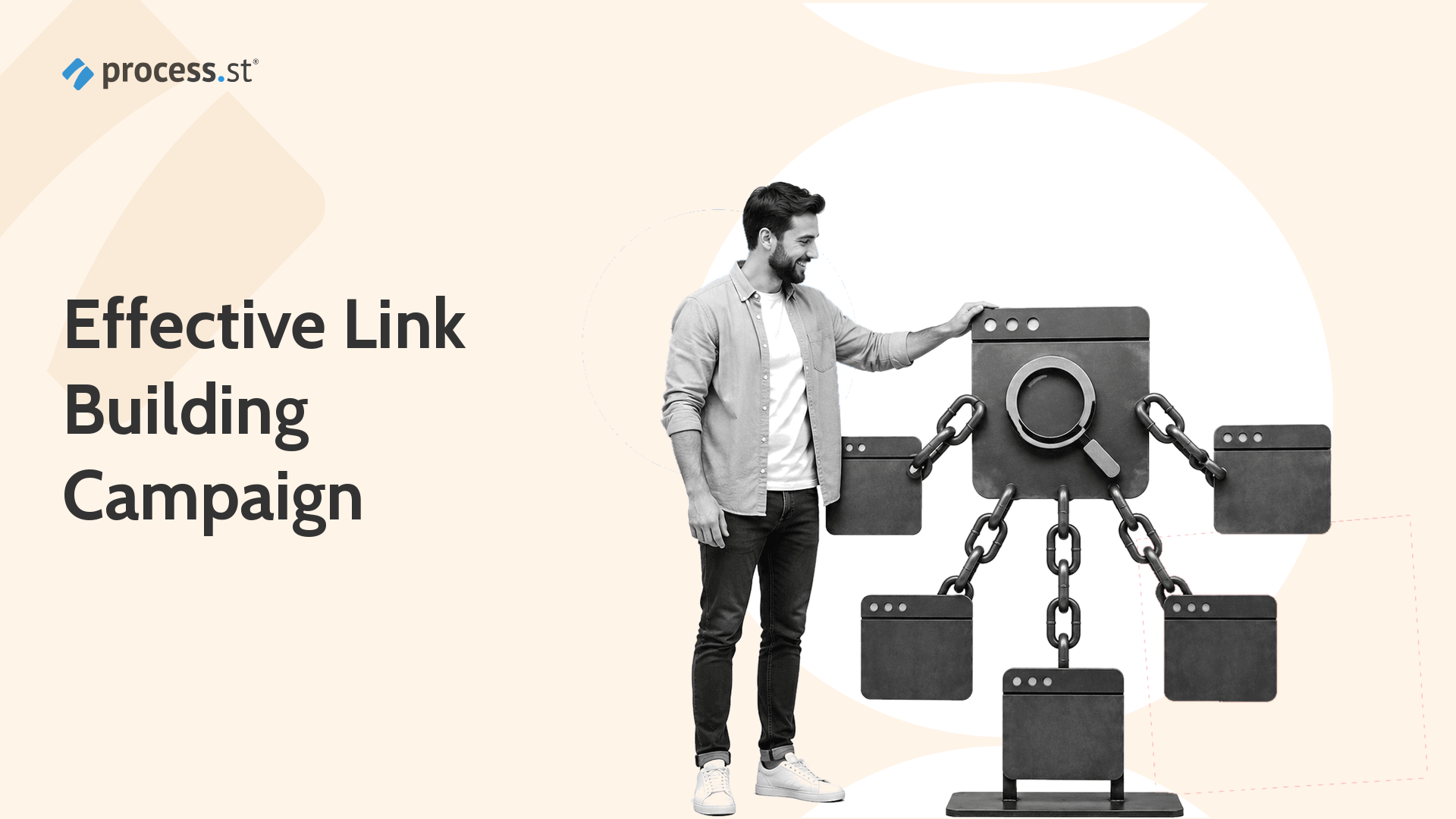 SEO campaign architect presenting a physical network of linked web pages
