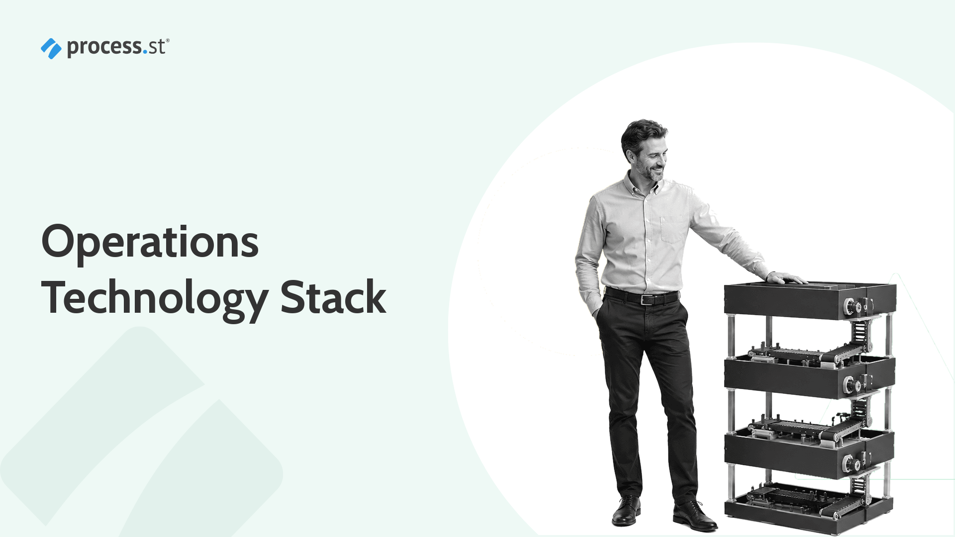 Operations manager presenting a layered operations technology stack model