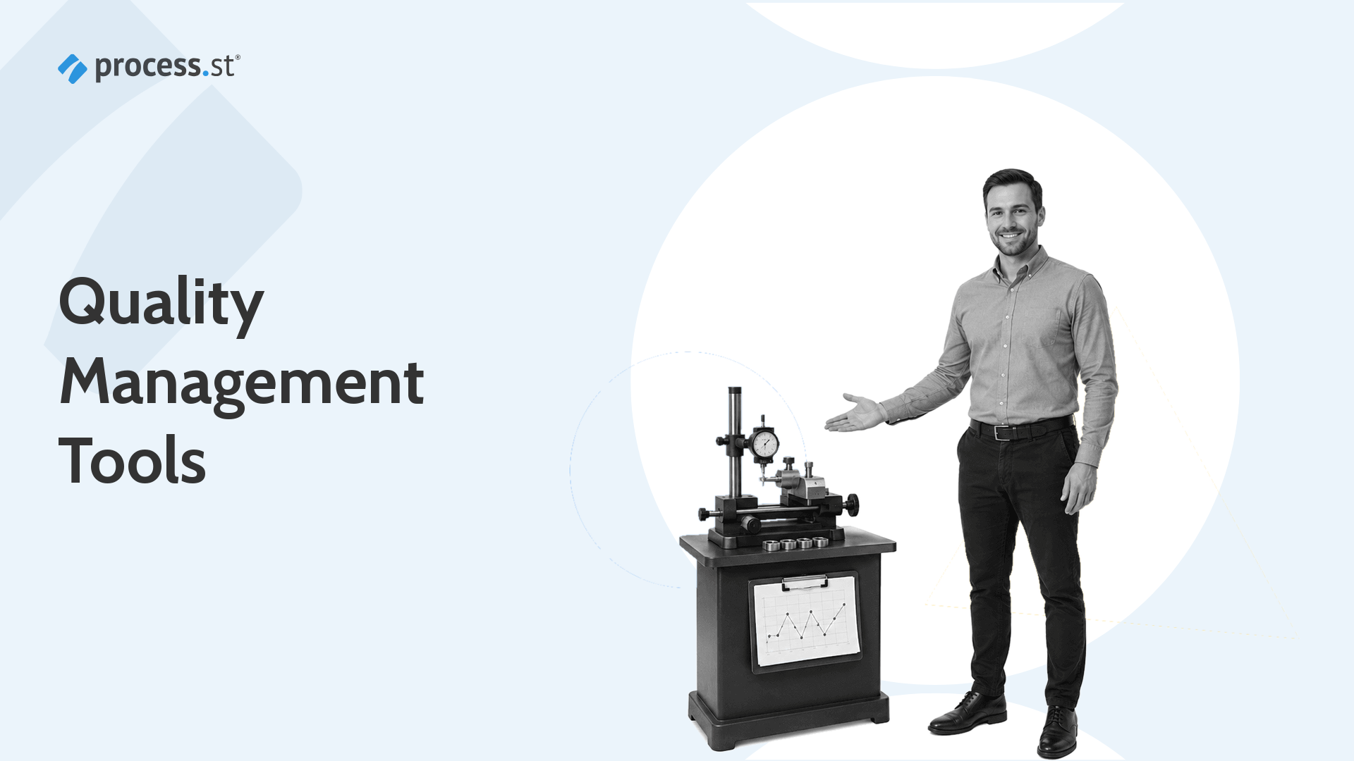 Quality engineer calibrating a process with quality management tools
