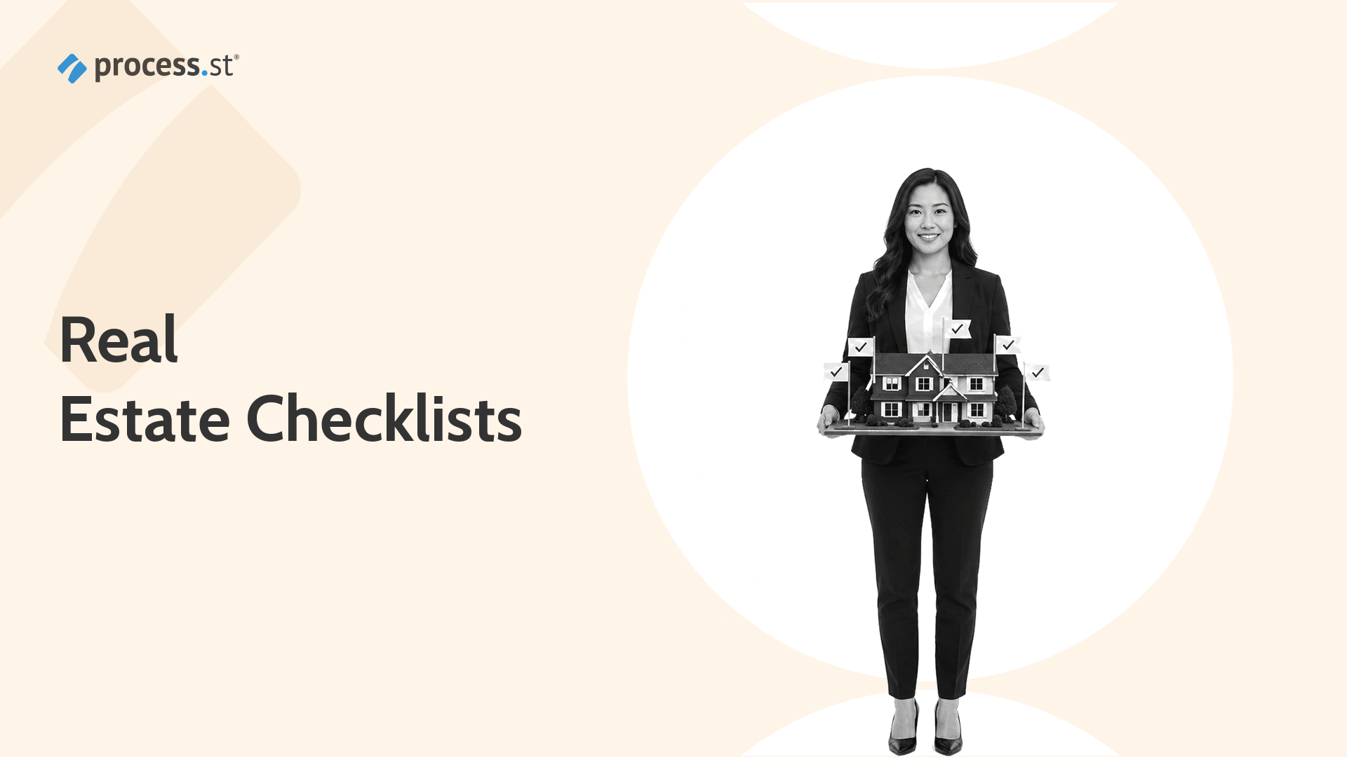 Real estate operations manager presenting a miniature property model with checklist markers