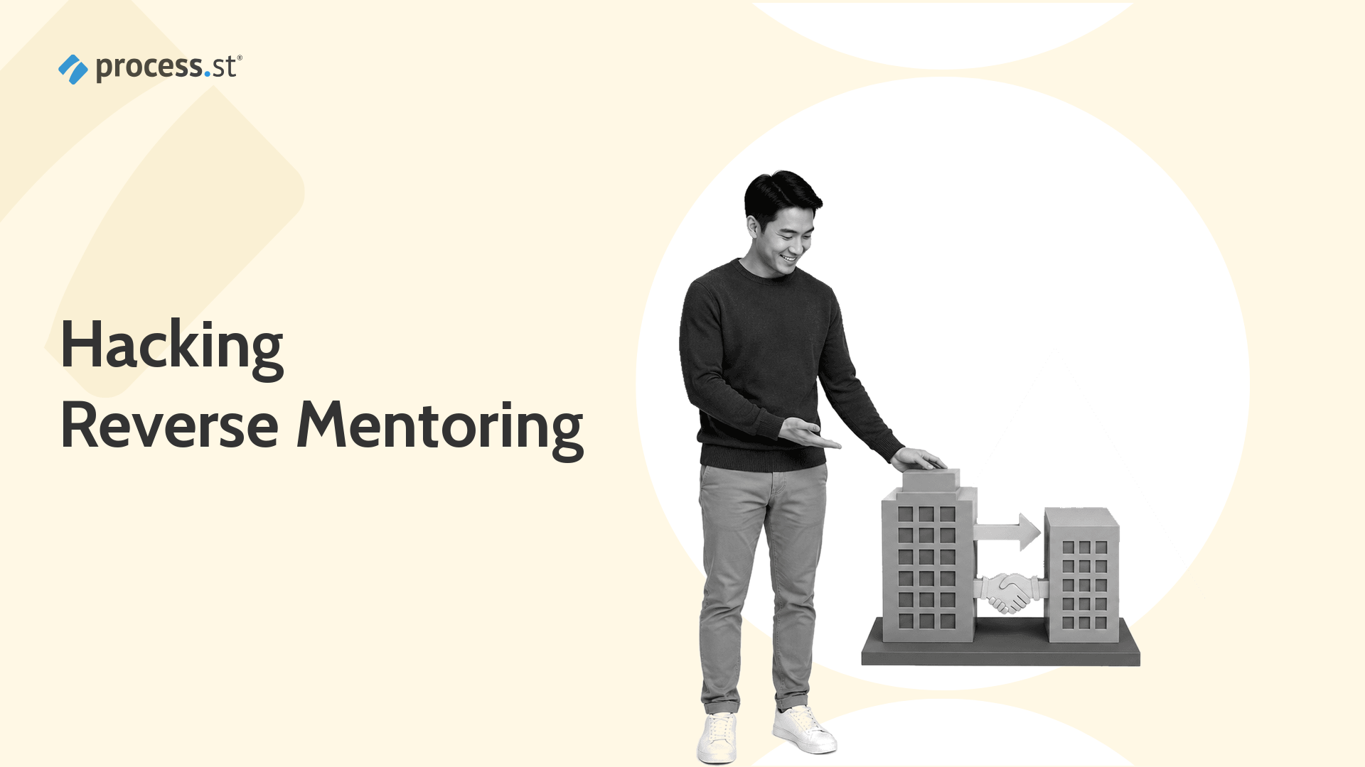 Black-and-white workplace mentor presenting a reverse mentoring pairing board.