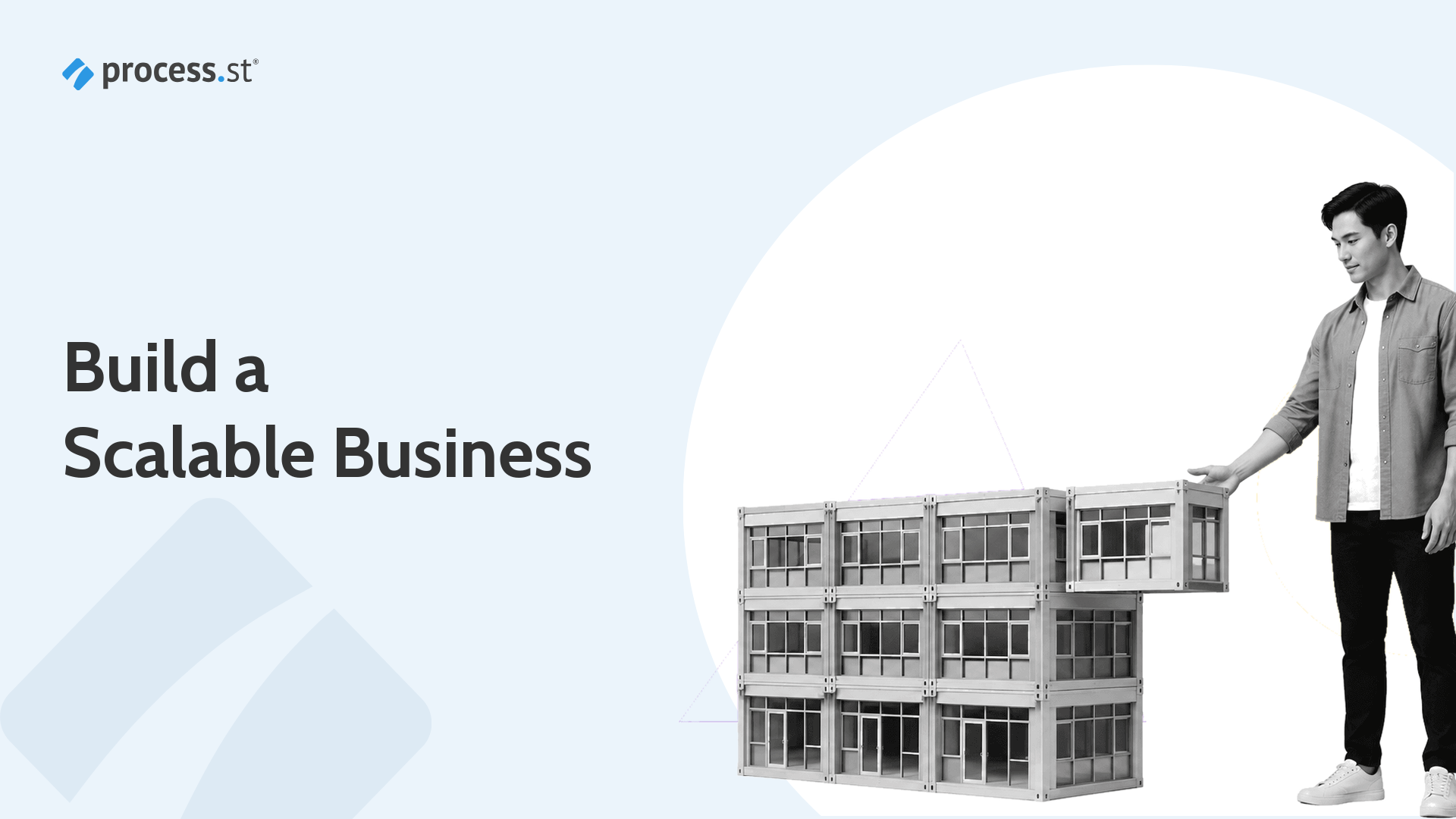 Black and white operations founder adding a modular storefront model for a scalable business header