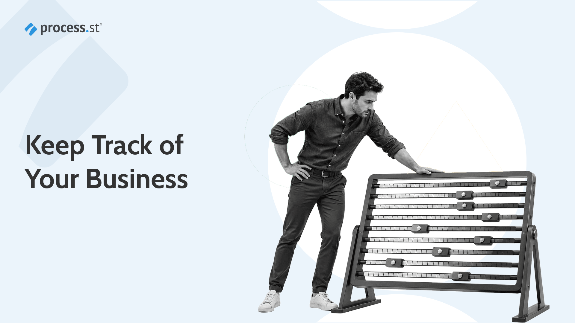 Operations manager using a mechanical process tracker to keep track of business workflows