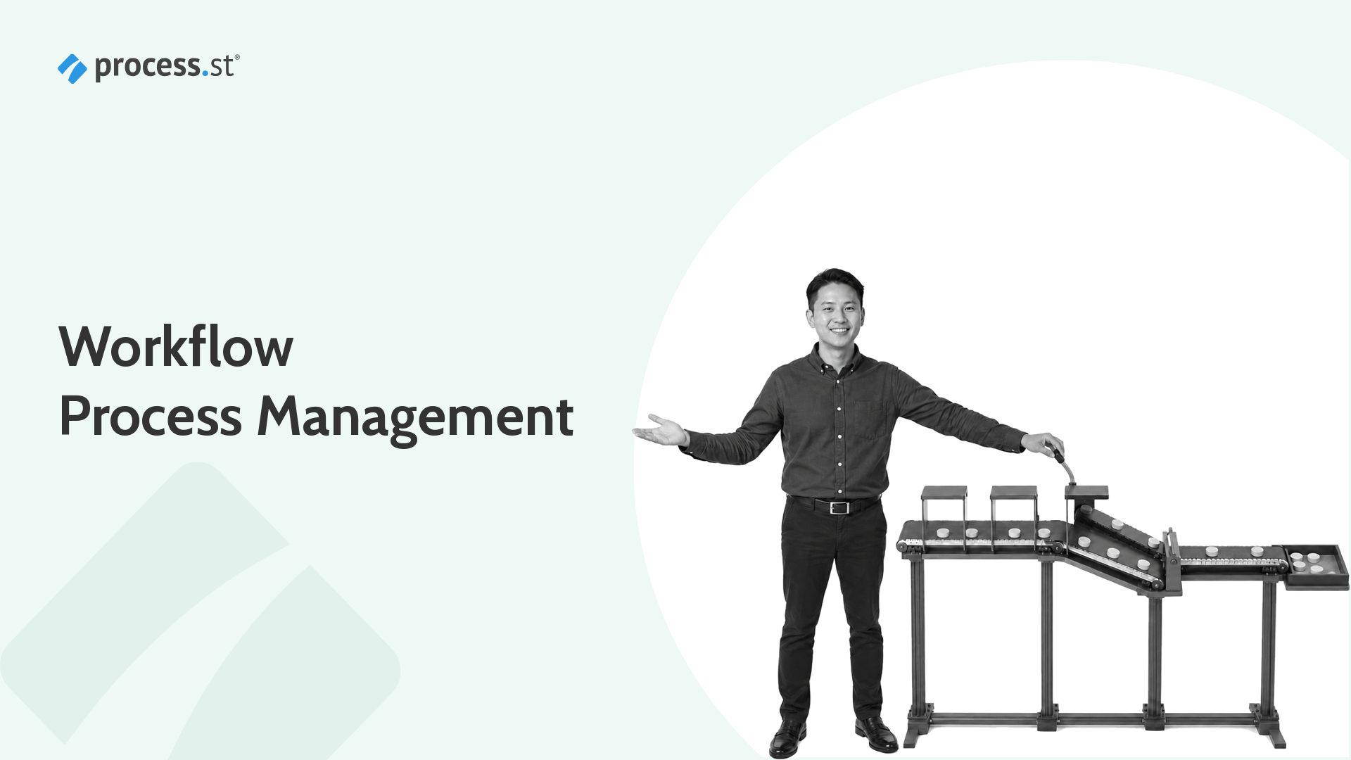 Operations designer managing a branching conveyor that represents workflow process management