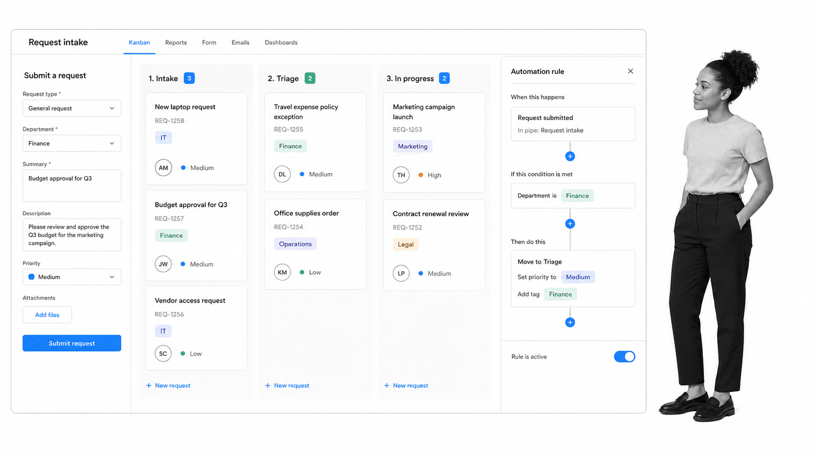 Pipefy product interface as a Bonita alternative for no-code request intake and departmental workflow automation
