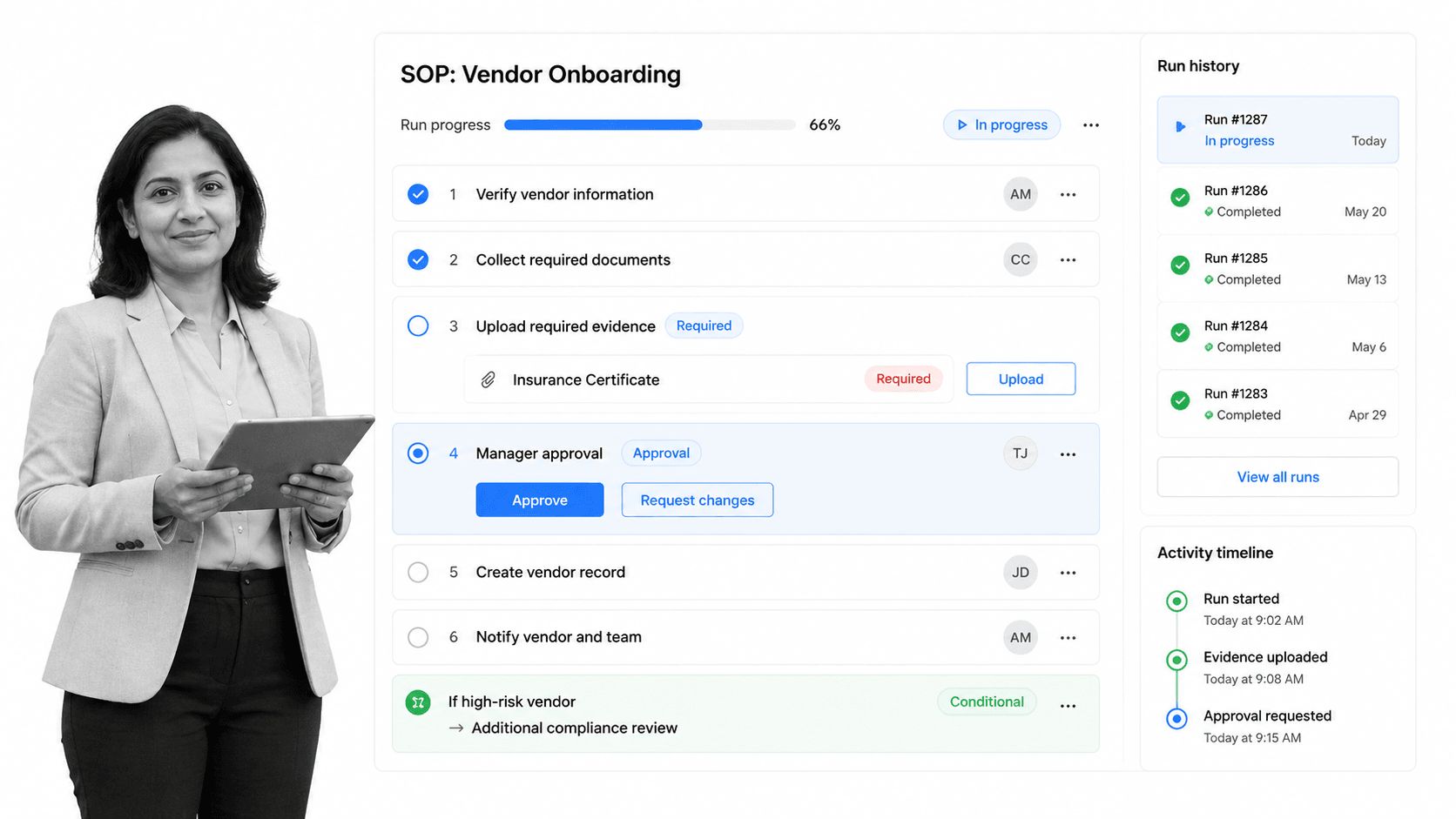 Process Street product interface as a Bonita alternative for enforceable, trackable recurring SOP and operational workflows