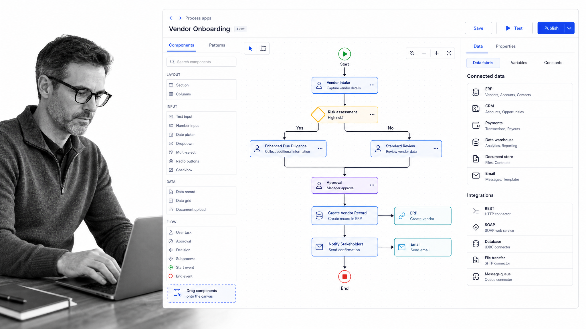 Appian business process management interface showing a low-code app designer
