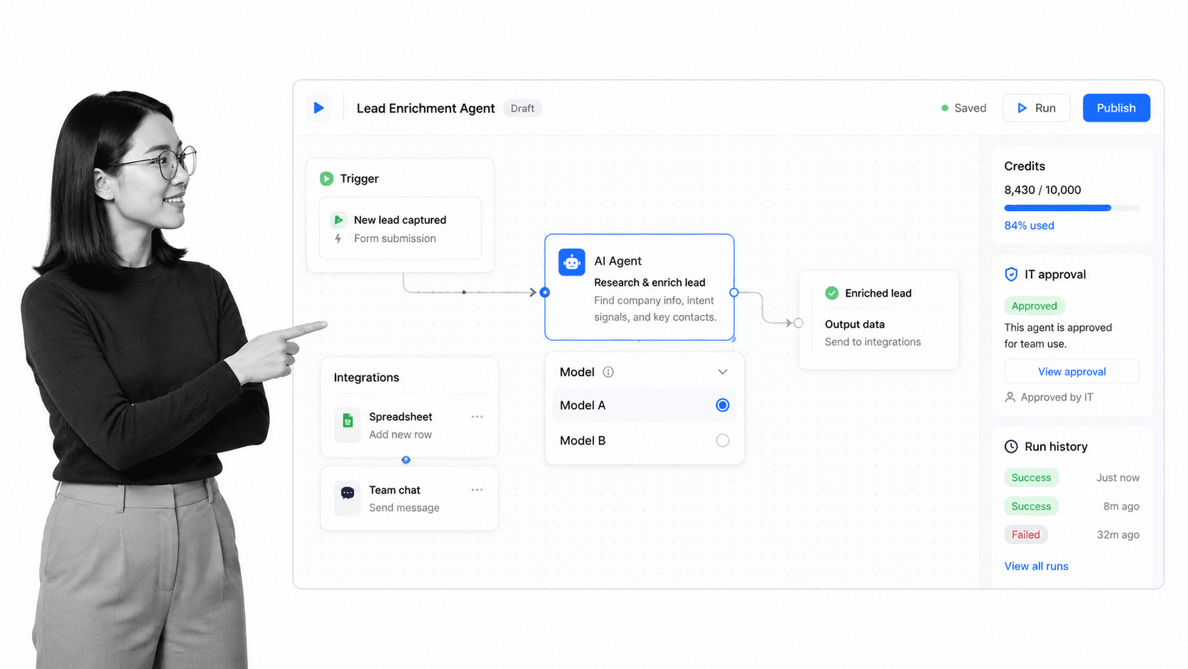 Gumloop Claude agent alternative product UI for Operations teams building visual AI workflows and agents with IT controls