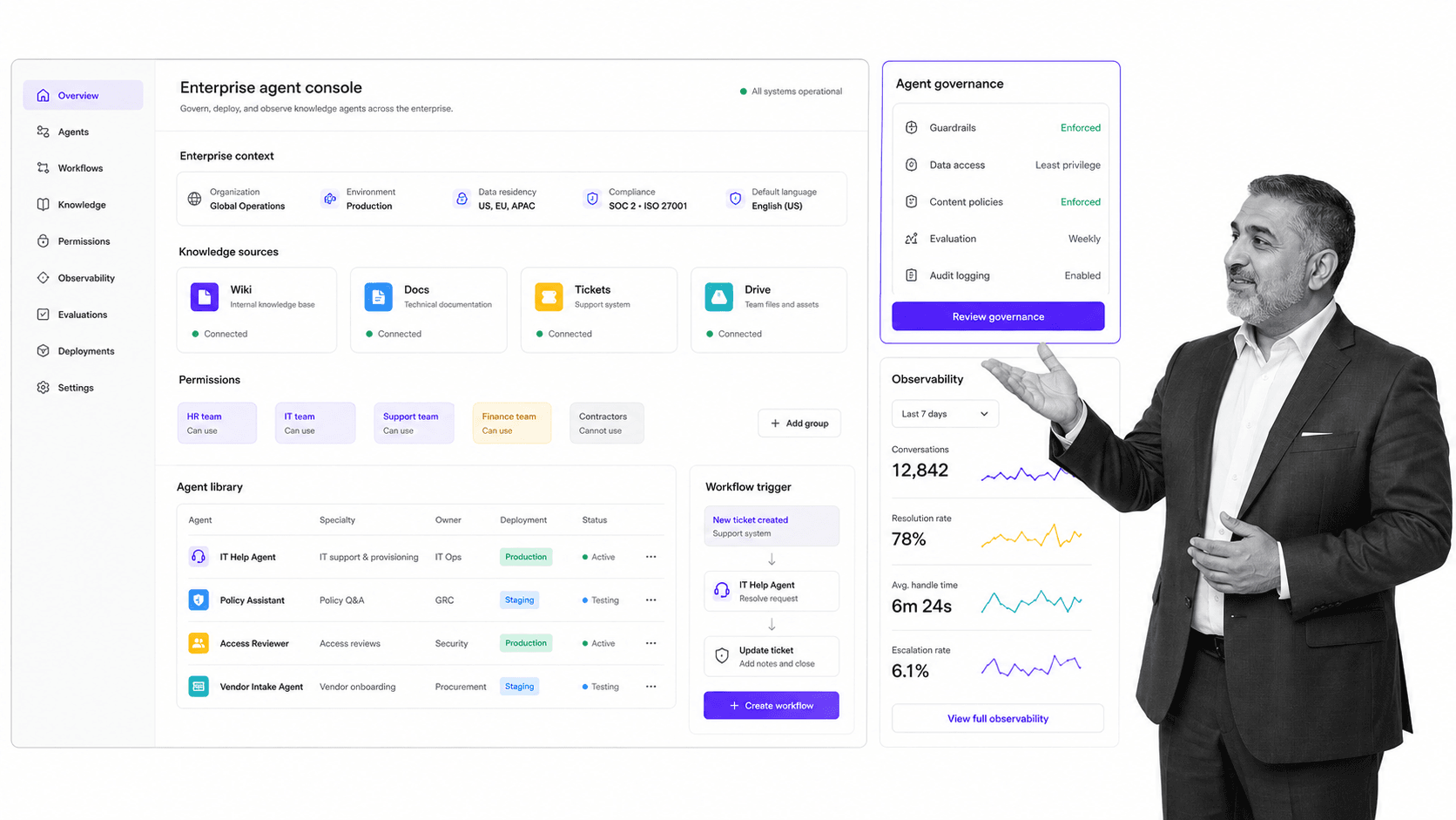 Glean Agents Claude agent alternative product UI for Enterprises that need AI agents grounded in company knowledge and permissions