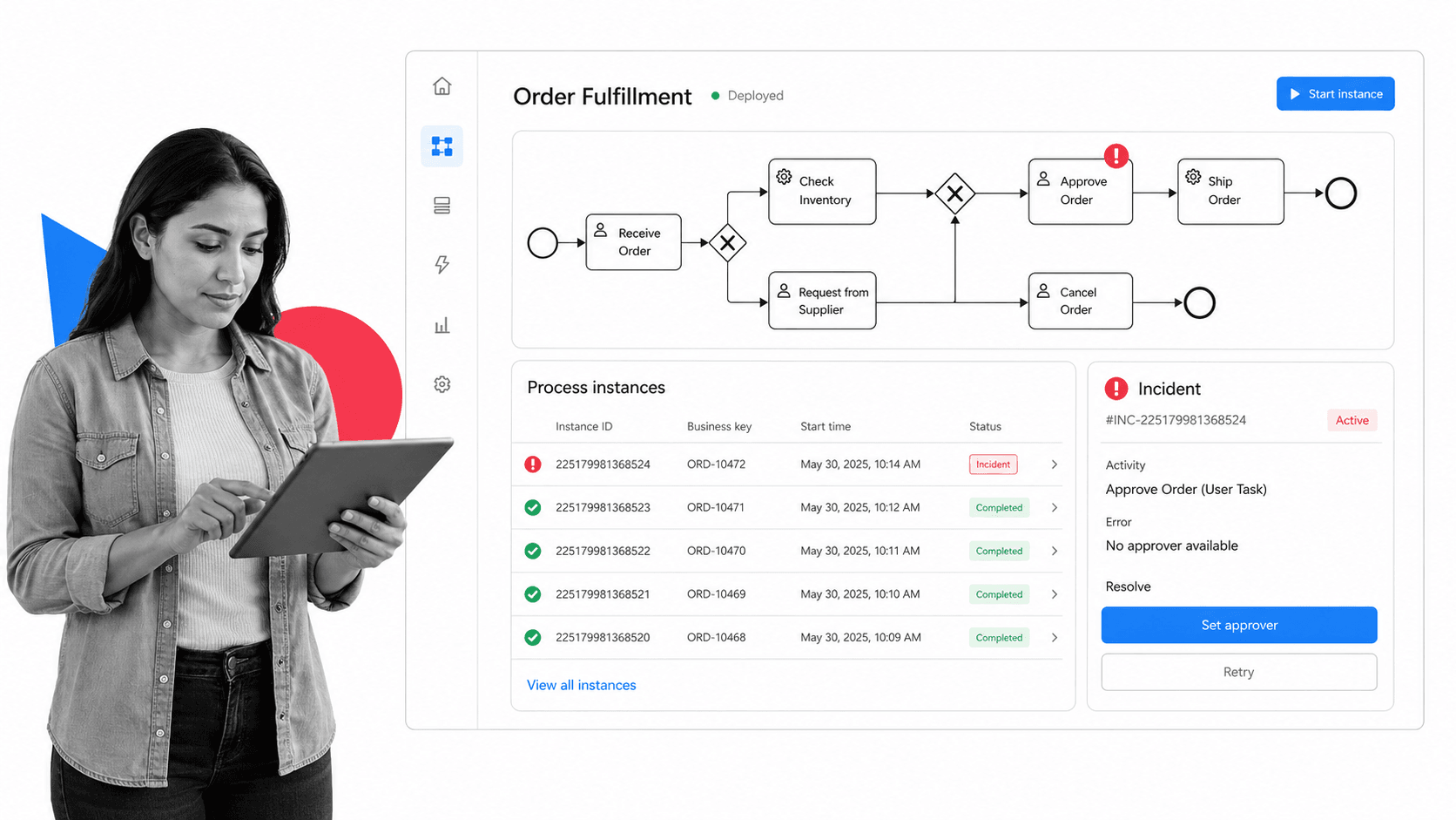 Camunda product interface as a Comindware alternative for developer-led BPMN orchestration across people, systems, and services