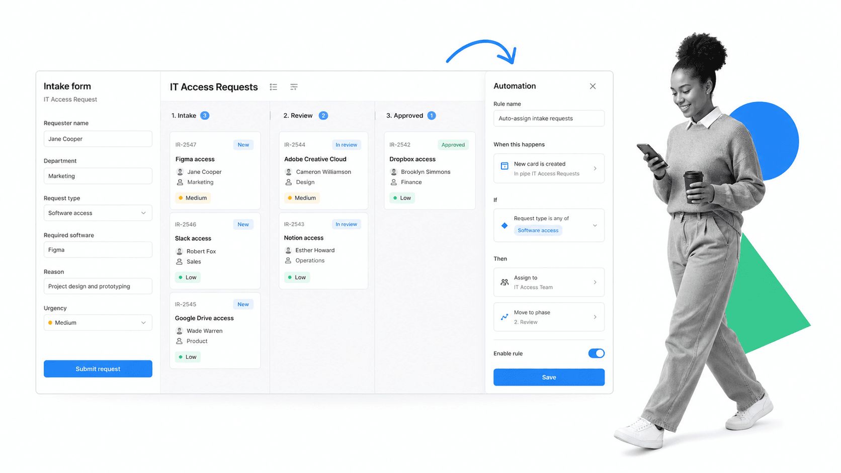 Pipefy product interface as a Comindware alternative for no-code request intake and departmental workflow automation