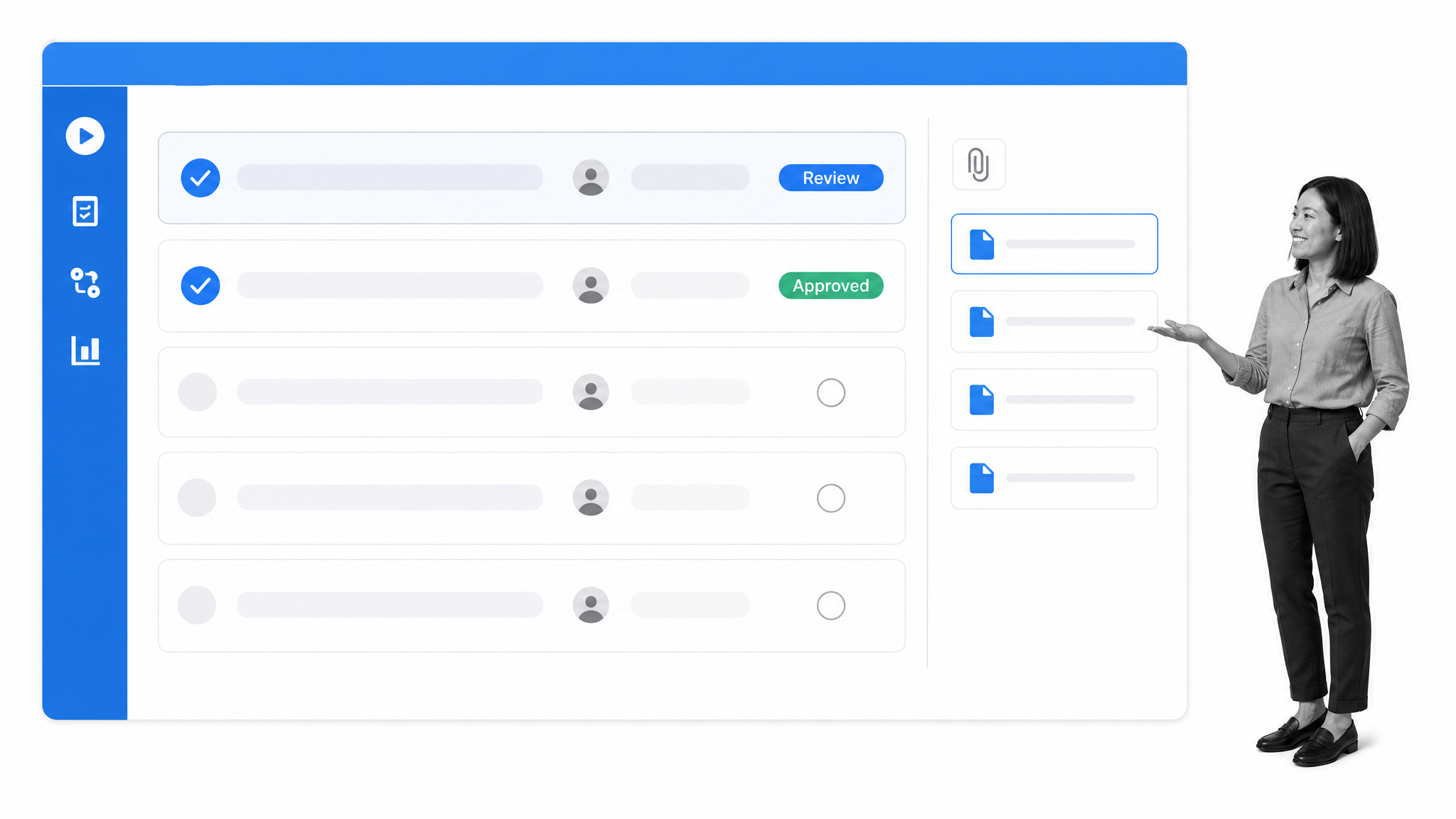 Process Street content promotion workflow with Review and Approved tasks, owners, evidence, and final compliance approval
