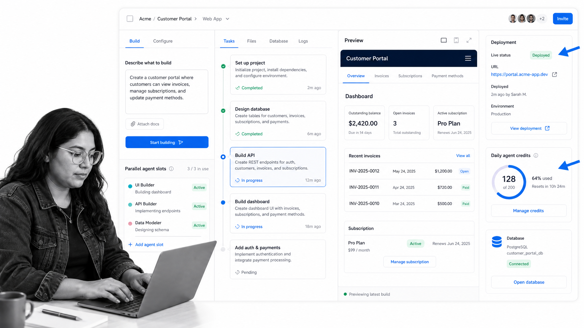 Replit Agent Cursor alternative product UI for Builders who want an agent to create, debug, and publish small full-stack apps