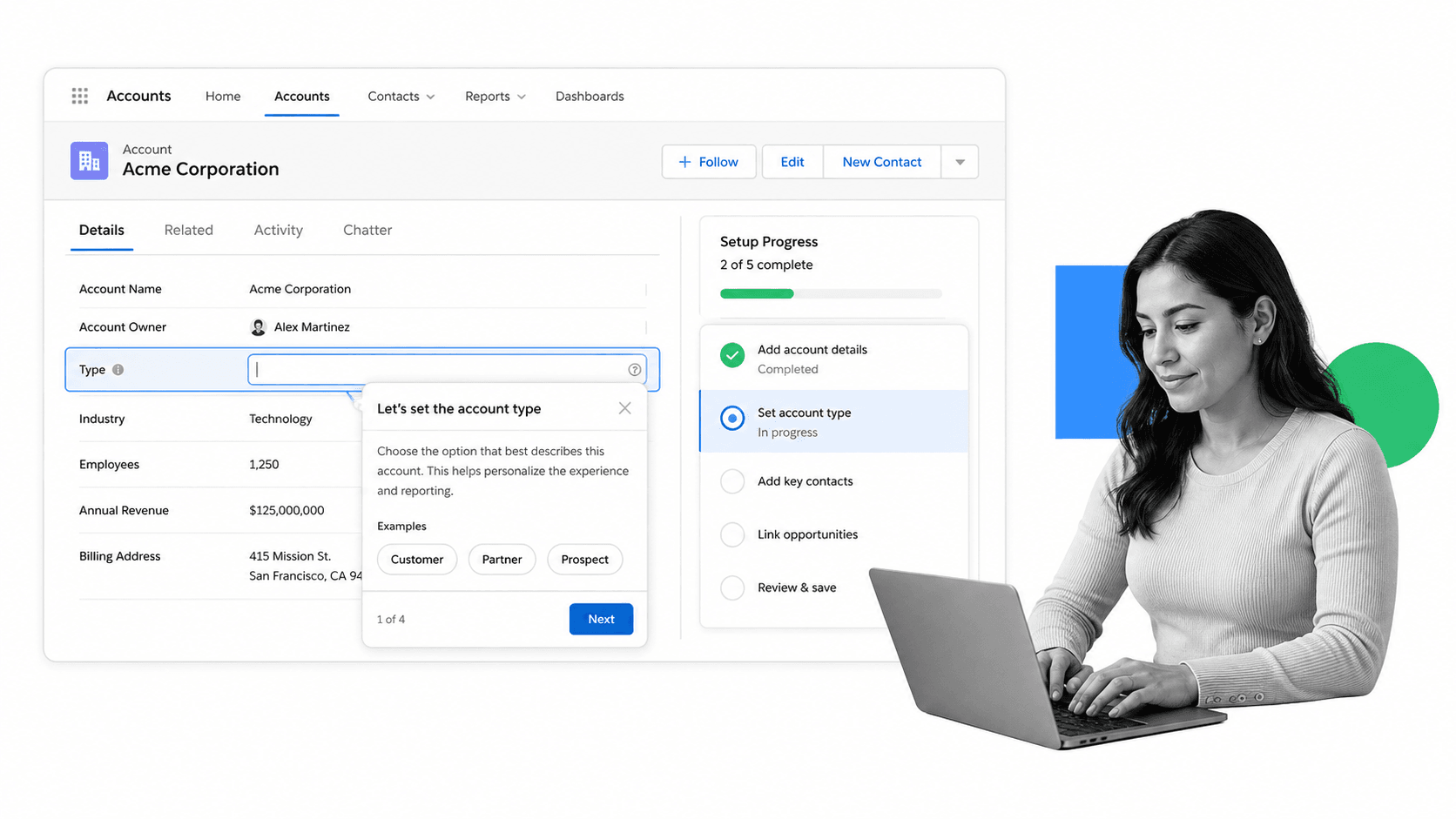 Salesforce in-app guidance screen with B&W sales operations admin