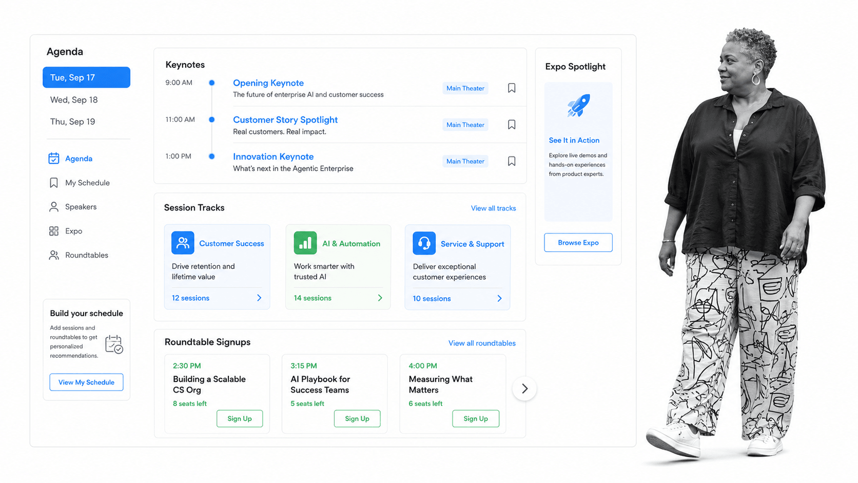 Dreamforce event agenda planner with B&W event experience producer