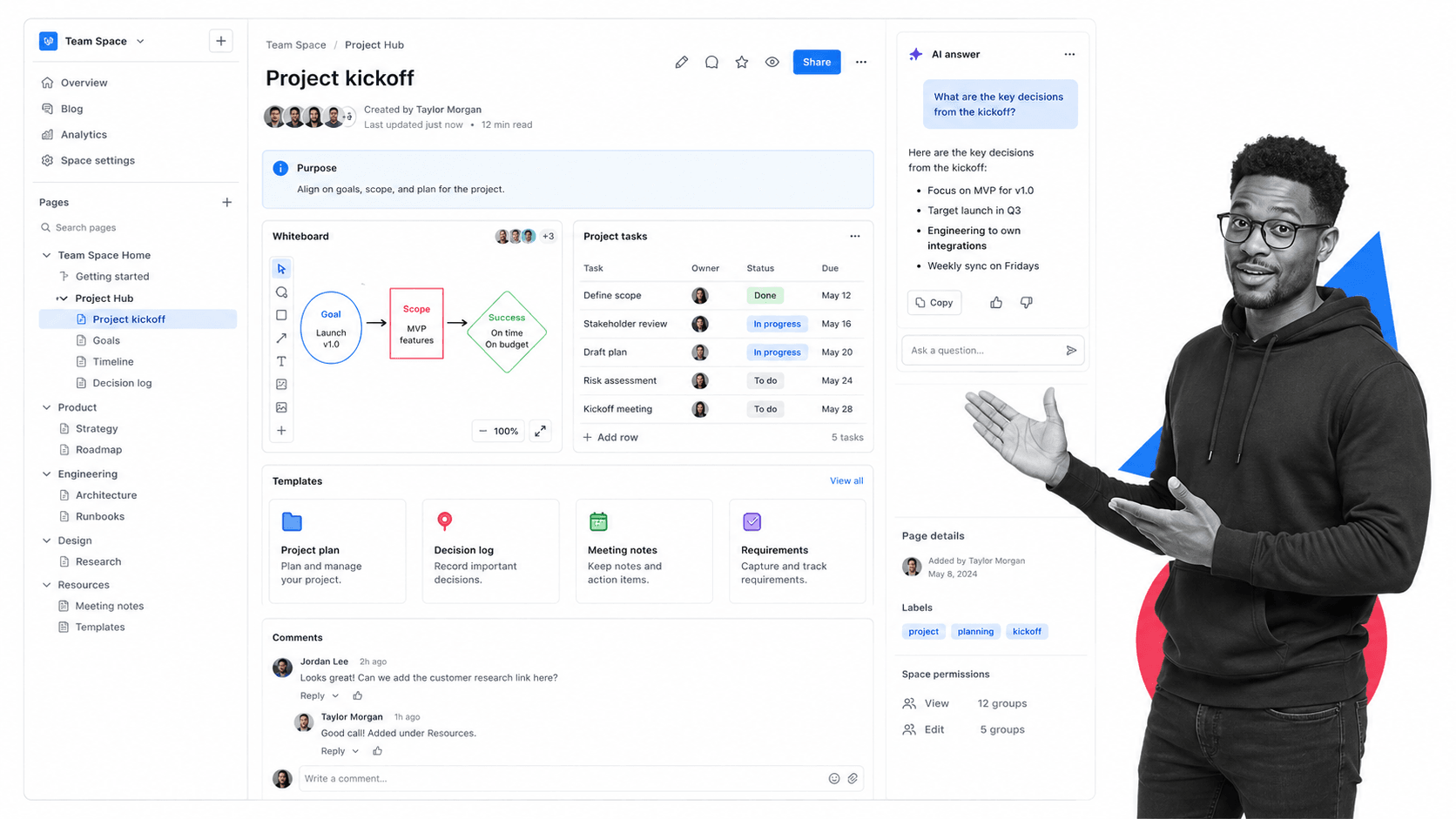 Confluence Document360 alternative product UI for Atlassian-centered team knowledge and connected docs