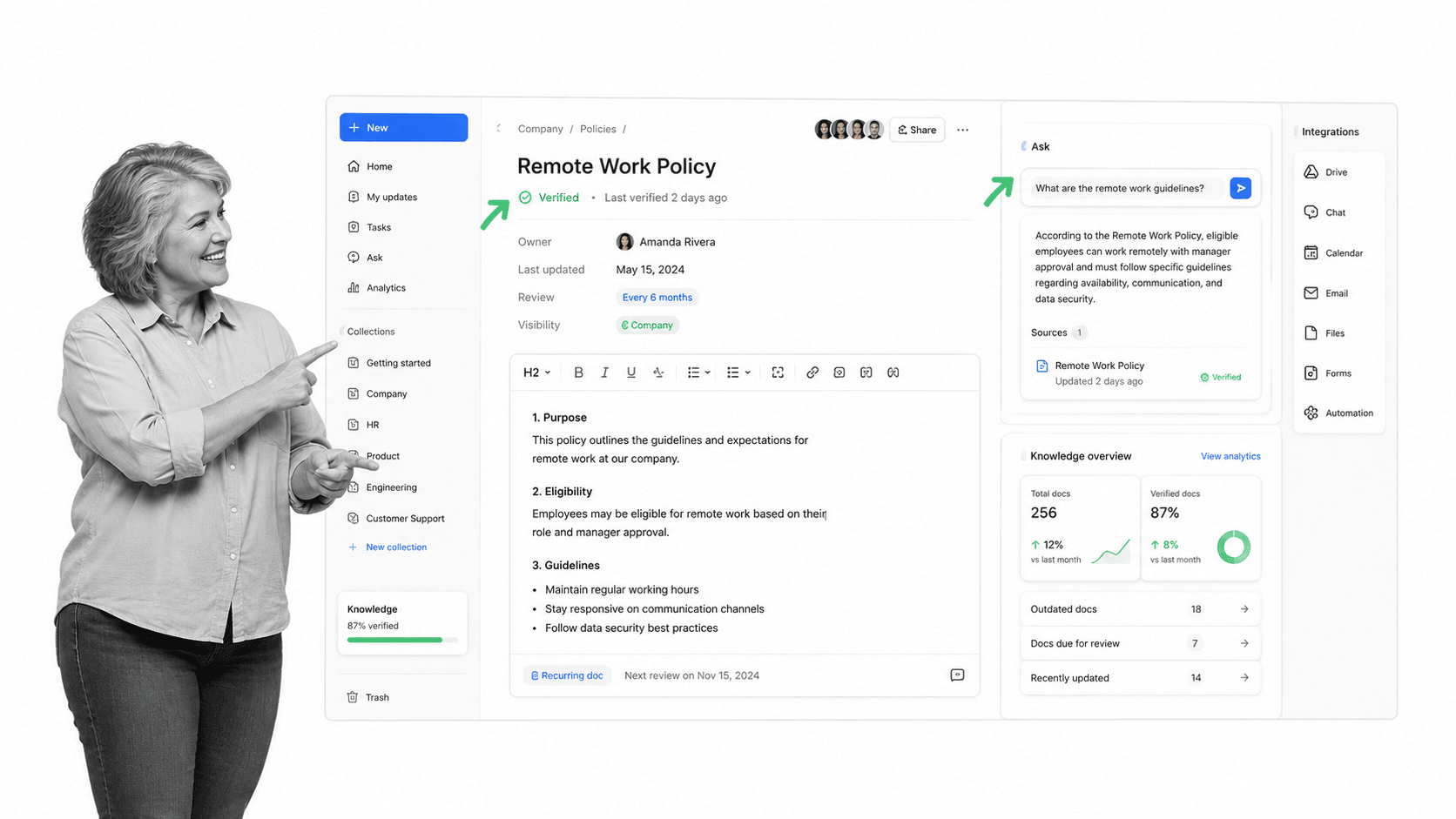 Slite Document360 alternative product UI for verified team knowledge bases for lean teams