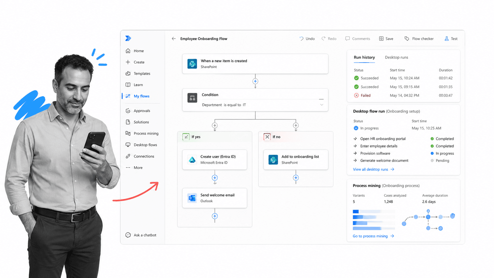 Microsoft Power Automate product interface as a Flokzu alternative for Microsoft-centric cloud flows, desktop automation, and process mining