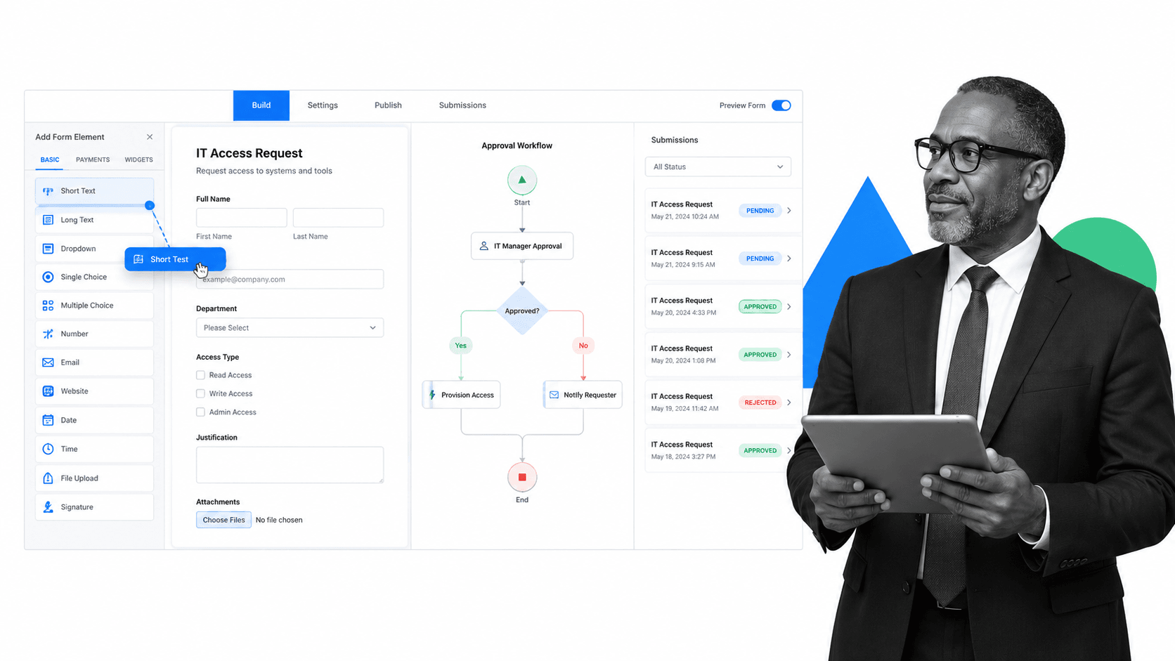 Jotform product interface as a Frevvo alternative for form-first data collection, public forms, and approval routing
