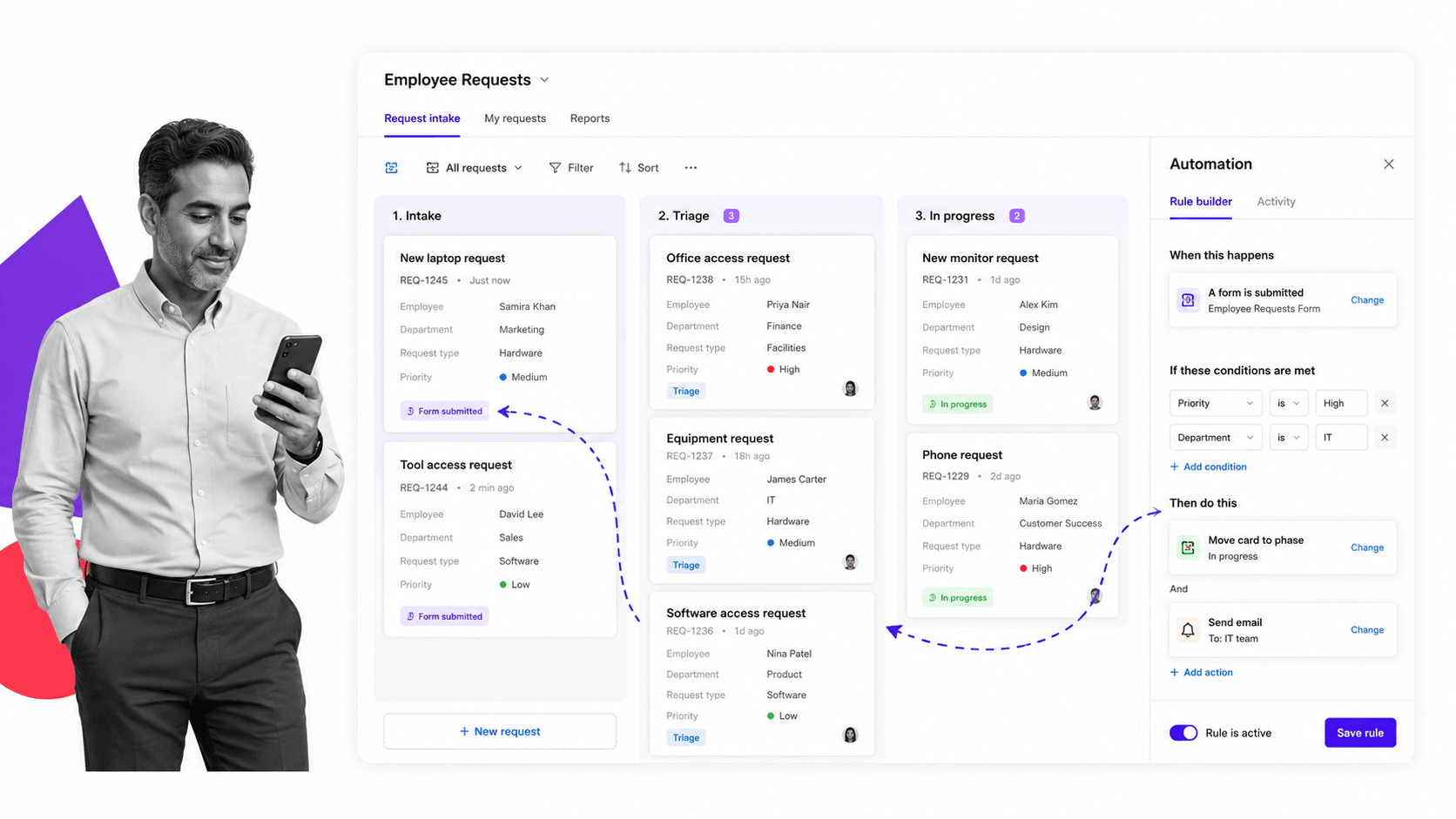 Pipefy product interface as a Frevvo alternative for no-code request intake and departmental workflow automation
