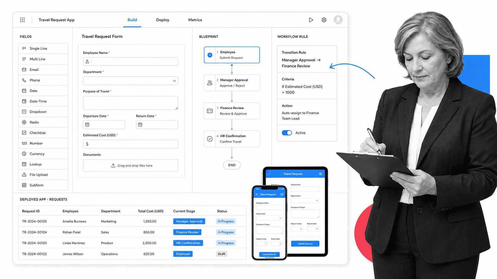 Zoho Creator product interface as a Frevvo alternative for low-code apps that turn forms into multi-stage workflows